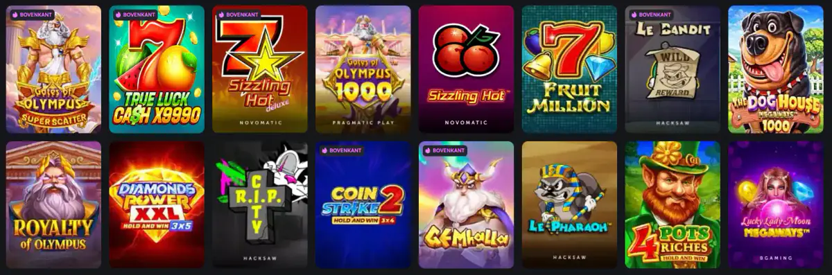 Spellenlobby van Trueluck Casino met populaire gokkasten, nieuwe spellen en verschillende spelontwikkelaars